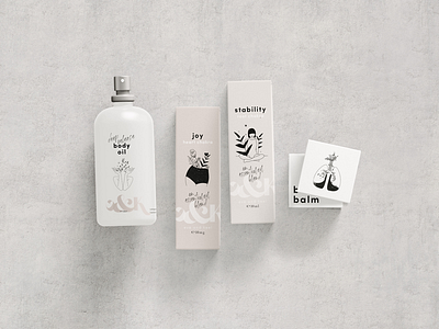 Brand + packaging design for an aromatherapy brand branding illustration packaging