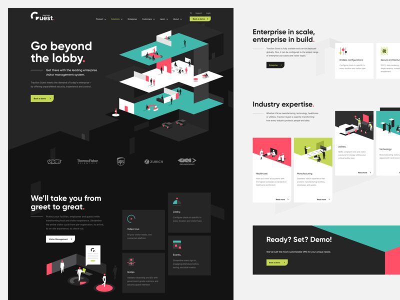 Traction Guest - Homepage design 3d branding colorful dark illustration isometric minimalistic office ui visitor management web design