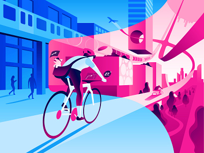 Augmented Reality 3d ar ar glasses augmented city colorful cyclist futuristic illustration reality smart city technology vector vr
