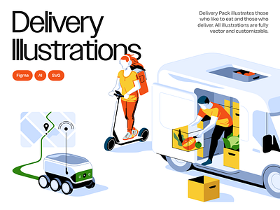 Delivery Illustration Pack 3d characters courier delivery delivery person food formfrom grocery illustration isometric package ui vector web