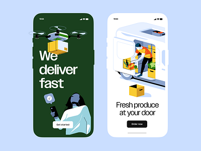Delivery Service - Illustration set characters drone food delivery grocery illustration isometric landing page minimal online shopping simple ui illustration vector