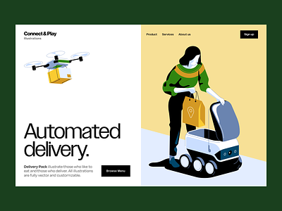 Automated Delivery - Illustration Set ai delivery delivery drone delivery food formfrom human-centric illustration illustration set isometric robot delivery service website illustration