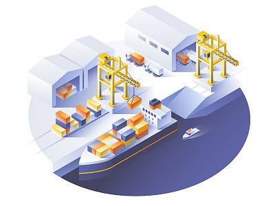Delivery service concept. Container cargo ship loading boat business concept container delivery dmit industrial isometric logistic sea ship trade