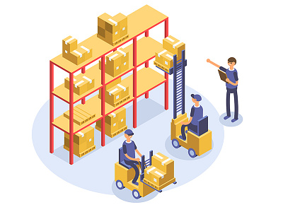 Delivery concept. Warehouse loader, workers.