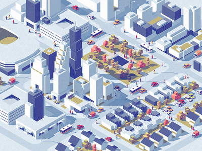 Downtown architecture city dmitrii kharchenko downtown isometric low poly set street traffic urban