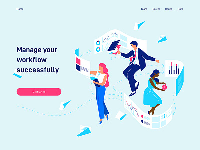 Flow characters collaboration dudes illustration landing page people working