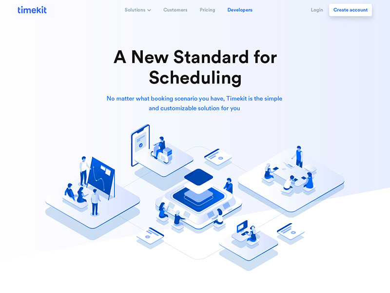 Timekit illustration people app booking team scheduling management time illustration isometric