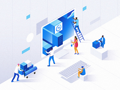 Isometric website constructor 3d characters design dmit illustration isometric people ui visual website