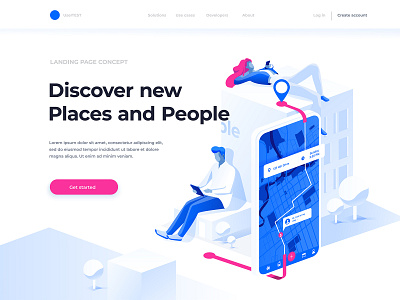 Nav App concept 3d characters concept design illustration isometric landing page map navigation people tracking