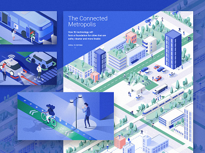 The Connected City - The Washington Post Brand Studio 3d 5g article building city connected design internet isometric people smart technology transport