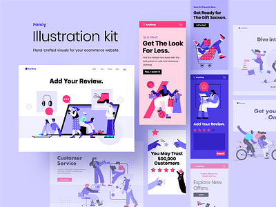 Fancy ecommerce illustrations characters colorful design ecommerce illustration linear online store shop shopping ui web
