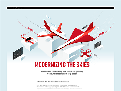 Modernizing The Skies - Editorial Illustration 3d aircraft article design dmit editorial flying illustration isometric layout technology