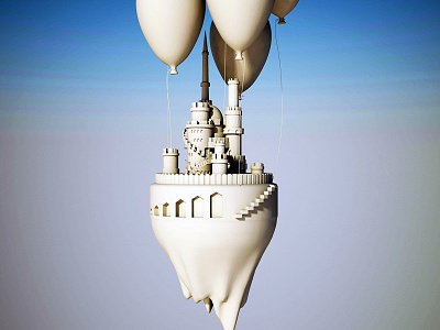 Flying castle 3d 3ds max cartoon fantasy illustration modeling rendering v ray