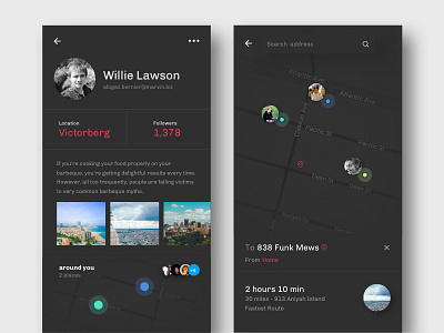 Social Driving maps app dark design maps photoshop profile screen sketch theme uber ui ux