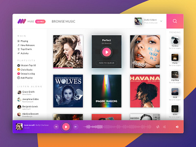Muse Dribbble application dashboard design interface music player ui user web