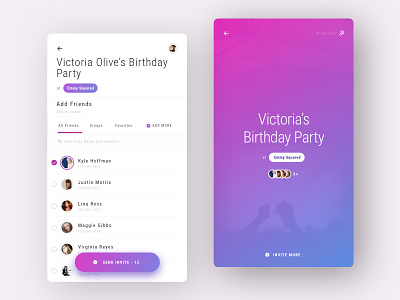 Party Invite App birthday friends get together invite meetup party sketch social ui ux