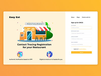 Contact Tracing Registration for your Restaurant apple color concept contact coronavirus covid19 dashboad design free invite sign in sign up tracing ui ux