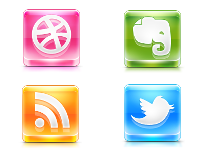 Social Glass dribbble evernote icons rss social twitter