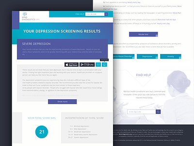Test Results page mental health results scoring screening test ui ui ux