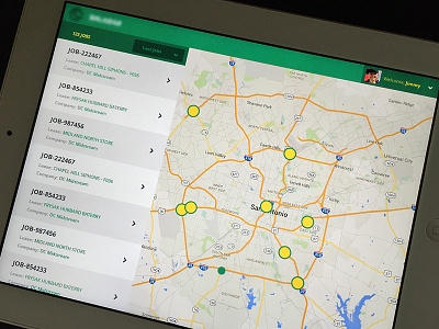 iPad app jobs list app flat green jobs map truck