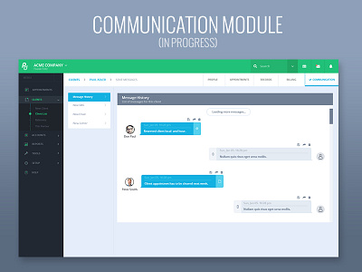 Inside communication module account chat communication dashboard flat messages