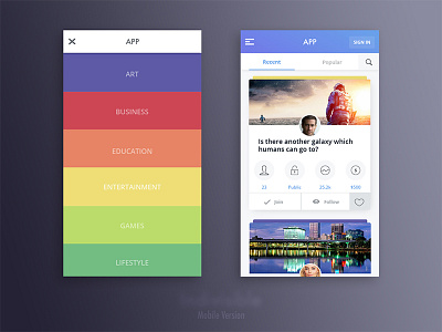 Mobile App Preview colors flat material menu responsive