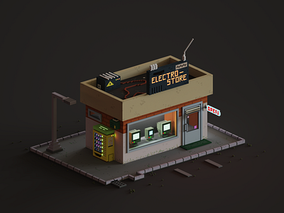 Electro Shop (Day) 3d 3d model 3d render 3d rendering art buildingdesign concept concept design digital digitalart illustration isometricart magicavoxel redesign render retro voxel voxelart