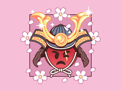 Angry Samurai angry design emoji flat illustration illustrator minimal moon sakura samurai vector
