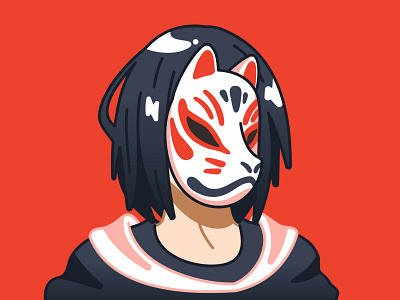 Kitsune design flat illustration illustrator kitsune mask minimal ninja vector