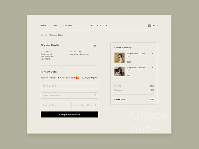 Fashion Apparel - Checkout Page apparel artwork checkout dailyui design desktop exploration fashion graphics icon interface ui ux website website design