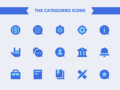 The categories Icons area bookmark category discuss earth focus icons information job notification profile recommend