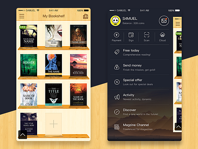 Reader App Drawer & Shelf UI