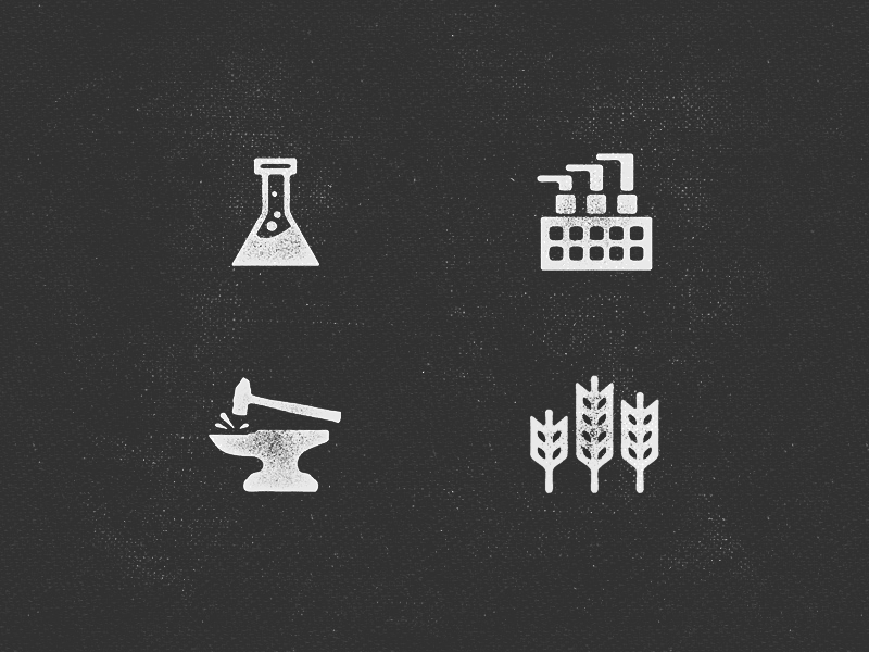 We Grow Cherries Icons anvil building factory icon lab science symbol vial wheat