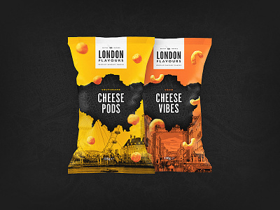 London Flavours Cheese Snacks bag brand branding chips crisps logo logotype london packaging packet simple typography