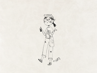 A Girl Drinking Milk Tea drawing girl milk tea