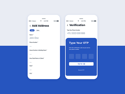 Address & OTP Verification app app design design layout layoutdesign mobileapp mockup photoshop ui uidesign ux