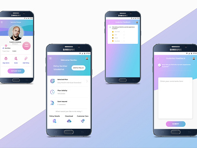 Insurance Mobile screens analytics android benifits clean comments dashboard dashboard app dashboard design feedback fintech gradient healthcare insurance mobile ui policy profile rating uidesign user ux ui