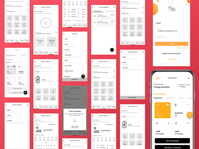 VGuard Mobile App UX analysis automation cards clean dashboard dashboard ui decoration float homepage icons lamp light login neat power sketch smart app solar switch ux wireframe