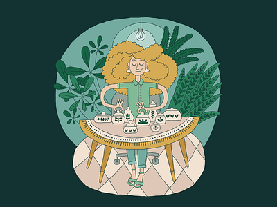 Me-Time characters girl illustration plants vector wellness