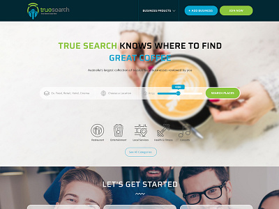 True Search | Home Page branding design innovative local markets minimal searching ui user experience design
