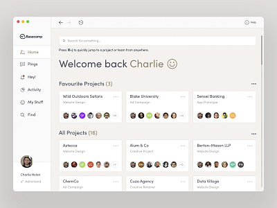 Basecamp Desktop App adobe xd adobexd app app design basecamp dailyui dashboard dashboard app dashboard ui design desktop app interface ui ui design web design