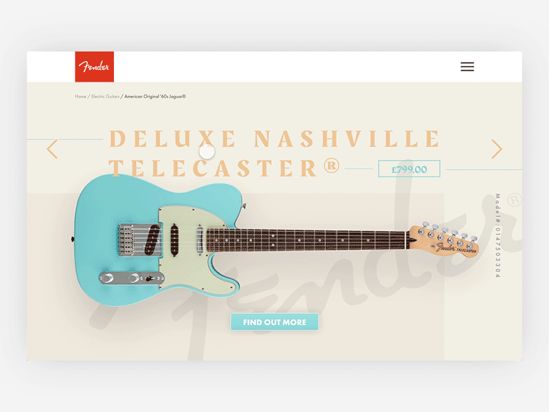 Fender Landing Page // AdobeXD adobexd auto animate fender graphic design guitar landing page layout madewithxd ui webdesign xd