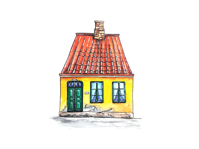 Cute house, watercolor architecture illustration watercolor