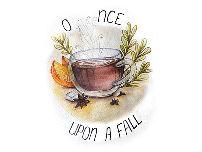 Once Upon A Fall cup illustration tea watercolor