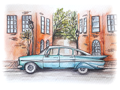 Retro Car, Watercolors