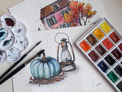 Autumn Vibes, Watercolors autumn illustration watercolor