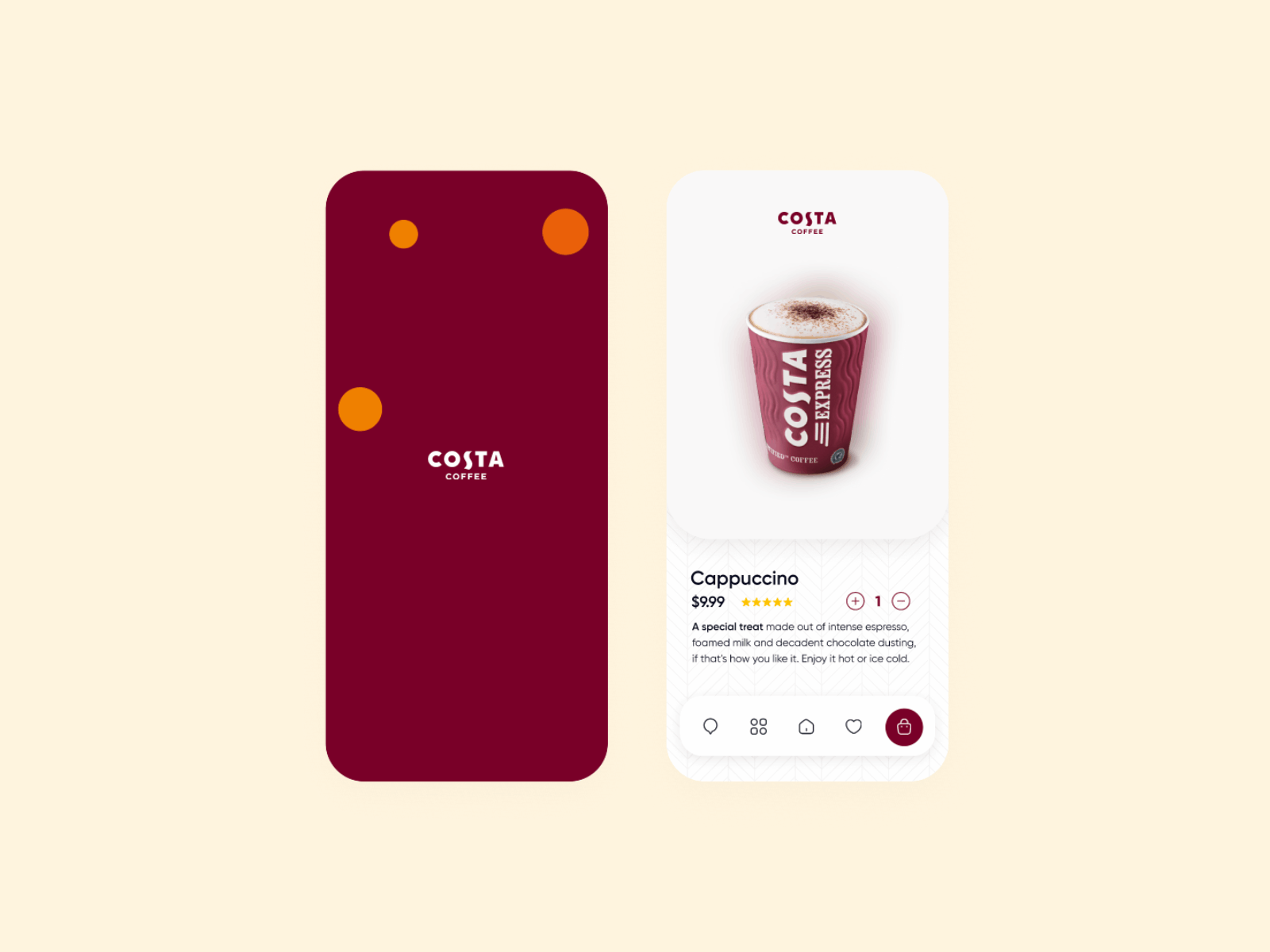 A couple of screens for the coffee app