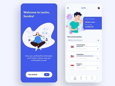 Lectio App app app design branding coronarender coronavirus countries covid 19 dashboard design healthcare homepage illustration information minimal mobile app product design search ui ux virus information