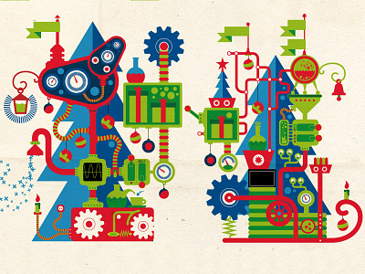 christmas tree bell christmas gears gift illustration machines santa vector