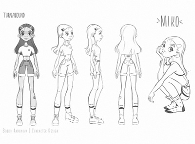 Miko - turnaround character character design character sheet digital art digital drawing digital illustration expressions girl illustration original character procreate turnaround